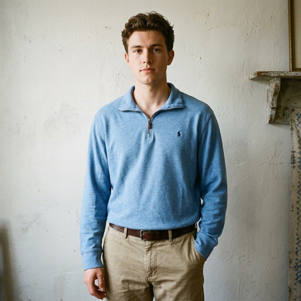 Polo Ralph Lauren Mens Sweatshirt XL Blue Quarter Zip Heathered Pullover Preppy